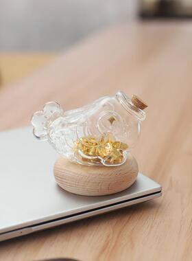创意迷你攒金豆豆收纳年年有余玻璃透明储存罐存钱儿童生日送礼物