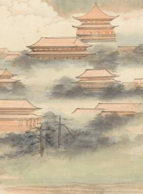 张大千《晴霭仙阁图》客厅中堂挂画山水玄关茶室书房装饰画国画