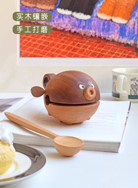 山社b|愤怒河豚实木木鱼可爱愈合情感冥想装饰装饰创意礼品