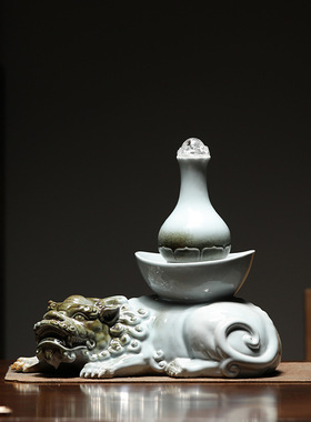 稀缺质感陶瓷大象流水生财摆件中式客厅桌面镇宅招财家居装饰乔迁