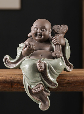 稀缺质感沙弥禅意配件茶桌摆设博古架中式摆件陶瓷弥勒佛小僧茶宠