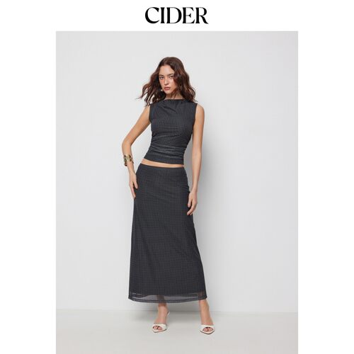 CIDER网纱波点褶皱上衣搭配中腰鱼尾长裙套装115030812 - 图2