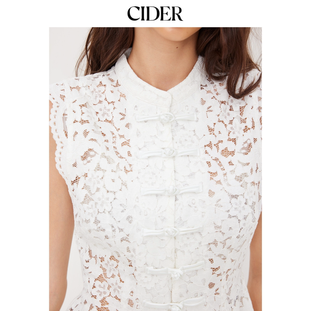 CIDER lace shirt lapel hollow slit vest disc button sleeveless top 114497602