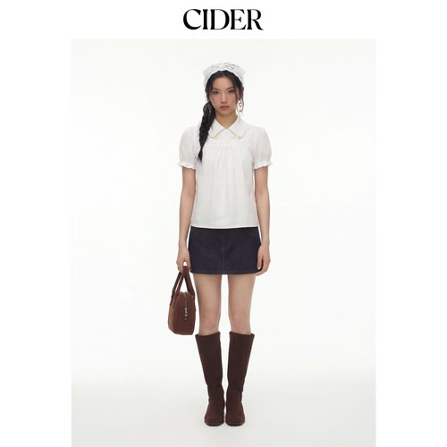 CIDER2026春季新品美式棉混纺格纹泡泡袖宽松上衣115149732 - 图0