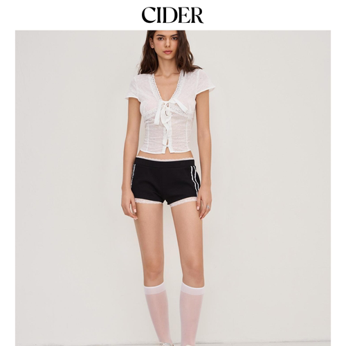 【明星同款】CIDER美式棉刺绣蝴蝶结法式蕾丝衬衫114326439 - 图0