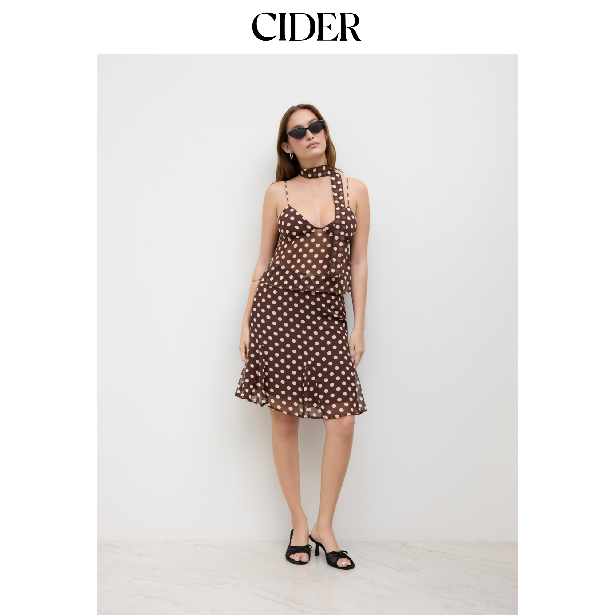 CIDE波点短款系带设计感雪纺美式复古小吊带上衣配丝巾114368171,淘宝优惠券,粉丝福利购,淘宝优惠卷