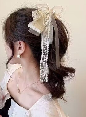 超仙森系蕾丝蝴蝶结发夹女后脑勺高马尾抓夹网红2025年新款香蕉夹