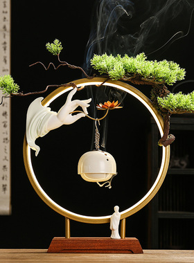 禅意佛手莲花挂式吊炉灯圈摆件家用室内玄关电视柜倒流香香薰香炉