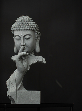 中式释迦牟尼佛像摆件青砂石鱼缸造景园艺桌面茶室装饰品如来茶宠