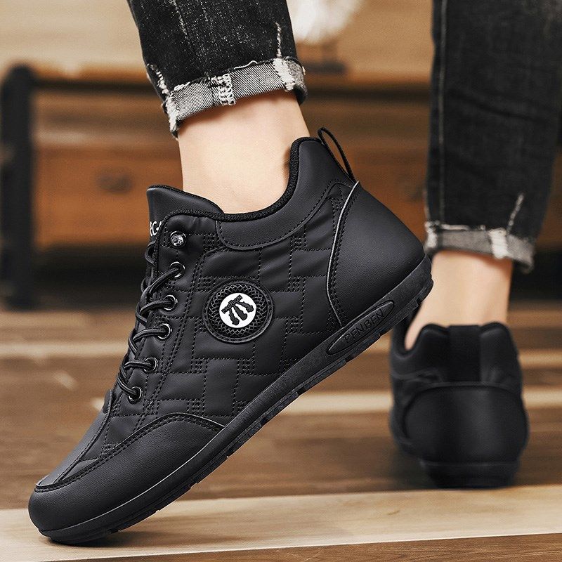 一脚蹬男鞋夏季皮面潮流百搭运动板鞋男士K黑色工作休闲开车豆豆,淘宝优惠券,粉丝福利购,淘宝优惠卷