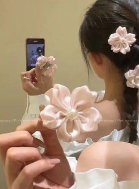 超仙粉色花朵发夹女2025新款刘海侧边夹前额碎发bb夹子发卡鸭嘴夹