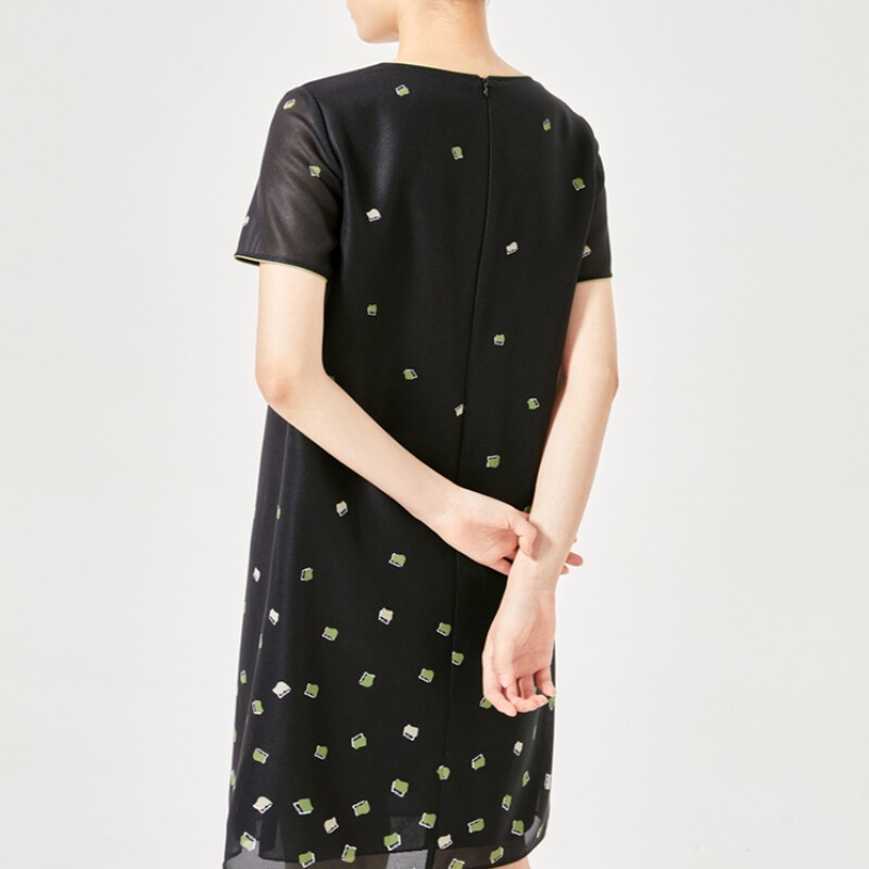 商场专柜同款连衣裙圆领宽松女士高端短袖国风中式新款中长款裙子