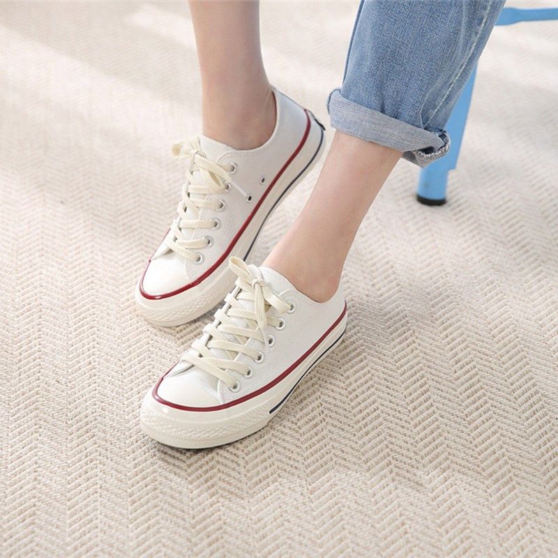 韩版女鞋圆头拼接系带平底情侣帆布小白鞋2023夏新款学生舒适板鞋,淘宝优惠券,粉丝福利购,淘宝优惠卷