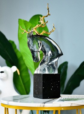 轻奢艺术雕塑摆件客厅玄关样板房酒店现代简约创意抽W象软装工艺