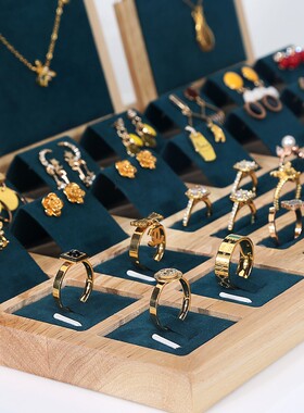 实木珠宝柜台展示套装饰品项链戒指耳钉摆件架一体展示道具首饰架