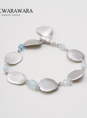 银色几何圆形手链海蓝宝手饰轻奢