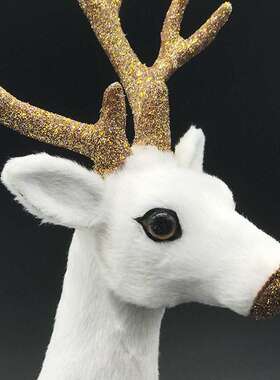 仿真梅花鹿家居小摆件毛绒白鹿圣诞鹿公仔麋鹿动物模型节日装饰品