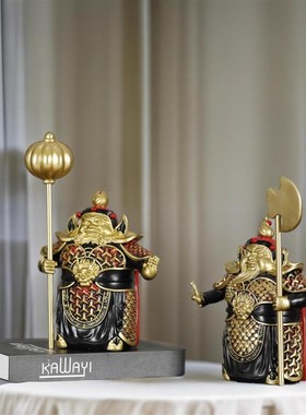 护宅门神哼哈二将新中式客厅书房办公室装饰品摆件家居装饰品摆设