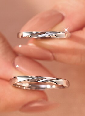 纯银一对情侣戒指男女小众设计轻奢高级感莫比乌斯环素圈对戒礼物