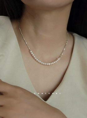 轻奢小众碎银子天然珍珠项链女锁骨链2024年新款简约高级设计感颈