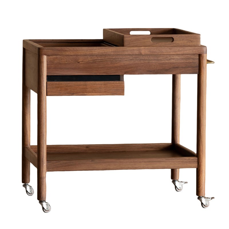 凯舜木作黑胡桃木边几可移动带轮茶几桌沙发边小推车北欧实木角几 - 图3