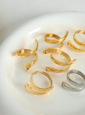 跨境欧美蛇形绕圈时尚个性潮流钛钢18K金指环戒指女饰品厂家