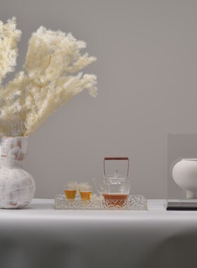 新中式黑白色茶具水墨托盘组合软装饰品复古花器飘窗禅意空间摆件