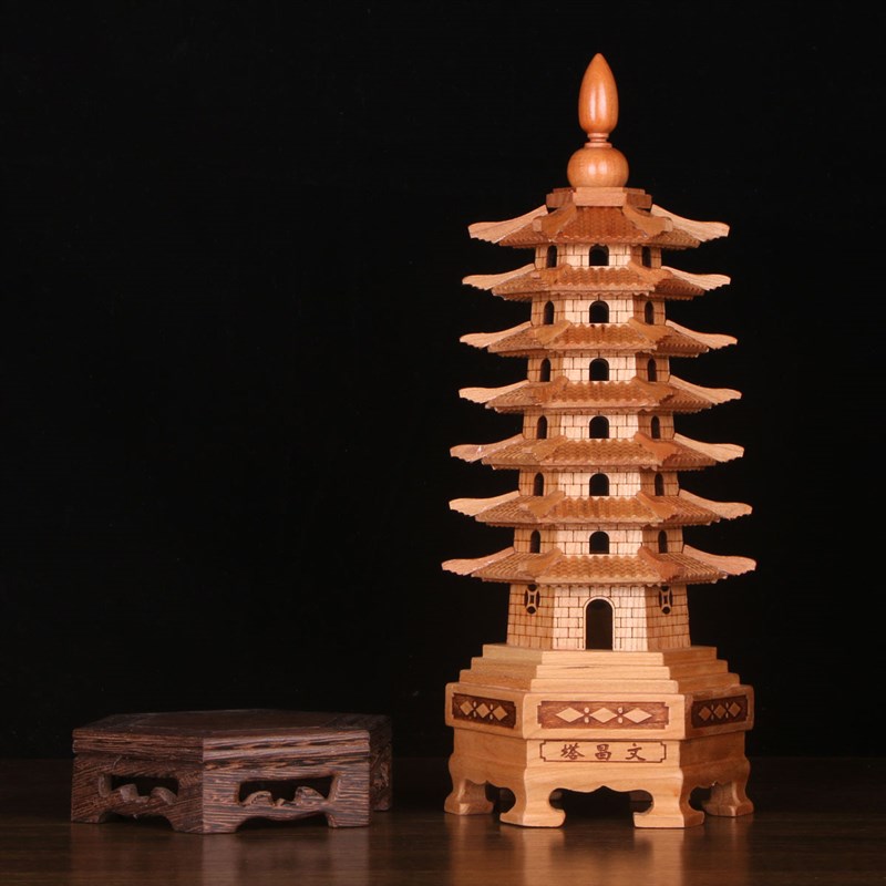 七层桃木文昌塔原木雕刻清漆高23/30厘米书房书桌卧室文昌塔摆件 - 图2