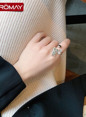 复古蝴蝶戒指女开口可调节食指指环气质装饰小众夸张个性网红戒指