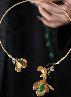 中式小众设计高级感金色花朵璎珞项圈优雅古风旗袍配饰脖链脖圈