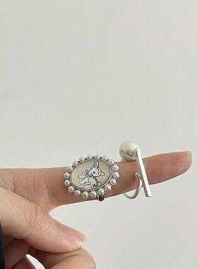 欧阳娜娜同款小鹿珍珠戒指女韩国小众个性时尚气质百搭指环戒子