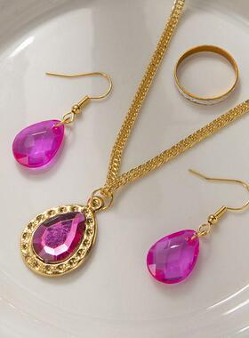 欧美跨境热卖亚克力吊牌项链耳环戒指三件套装女时尚百搭首饰品