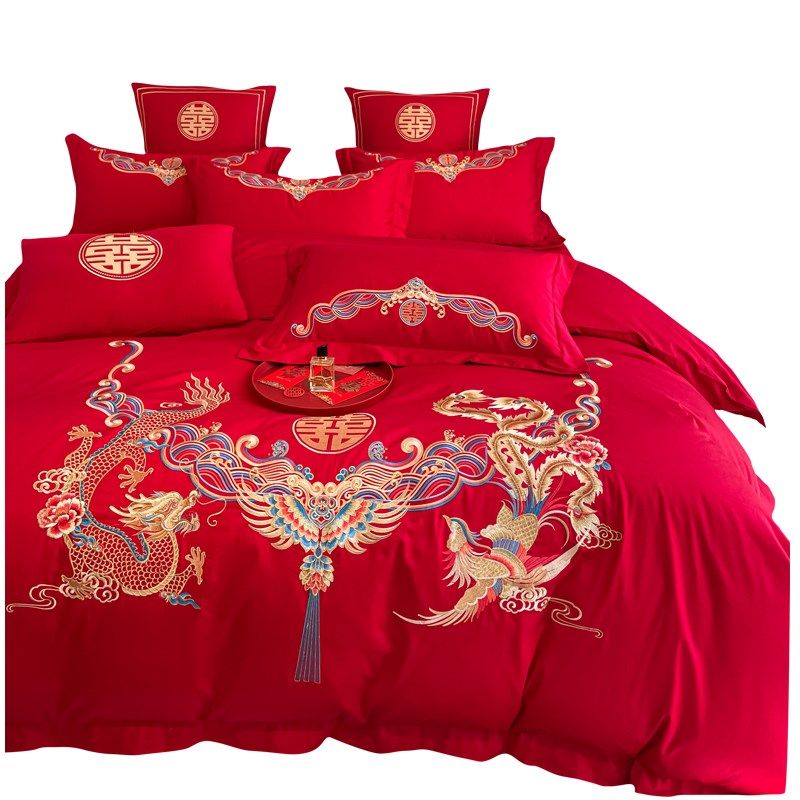 中式龙凤刺绣结婚o四件套红色被套高级感喜庆婚庆床上用品,淘宝优惠券,粉丝福利购,淘宝优惠卷