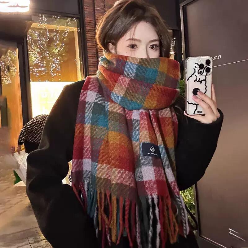 TG2025秋冬季款百搭双面仿羊绒大版披肩版百搭加厚保暖护脖围巾-