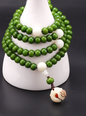 春之绿色 深绿菩提根108颗手串多圈菩提子手链男女通用佛珠项链