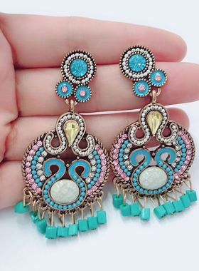 欧美民族风夸张装饰项链新款配饰串珠多层波西米亚毛衣链饰品