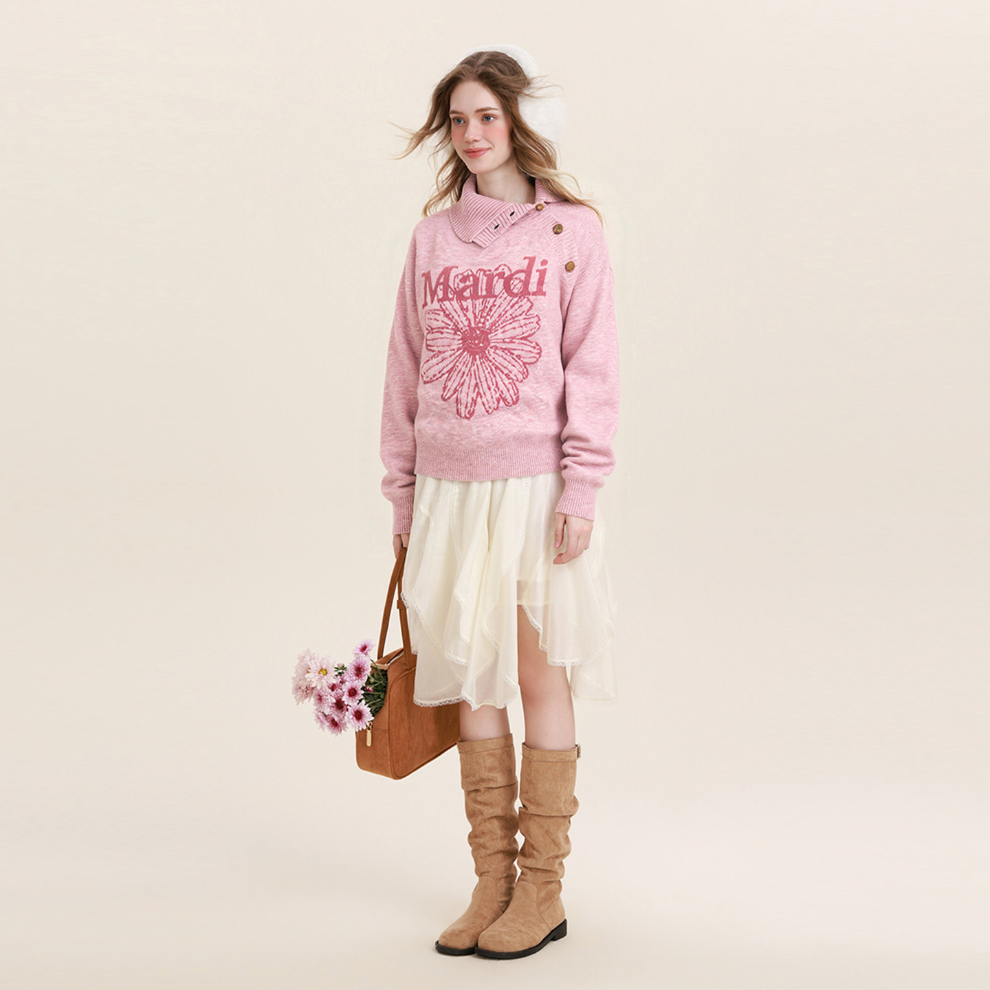 Mardi韩系彩绘雏菊毛衣女25冬季新款休闲轻奢慵懒风内搭针织上衣,淘宝优惠券,粉丝福利购,淘宝优惠卷