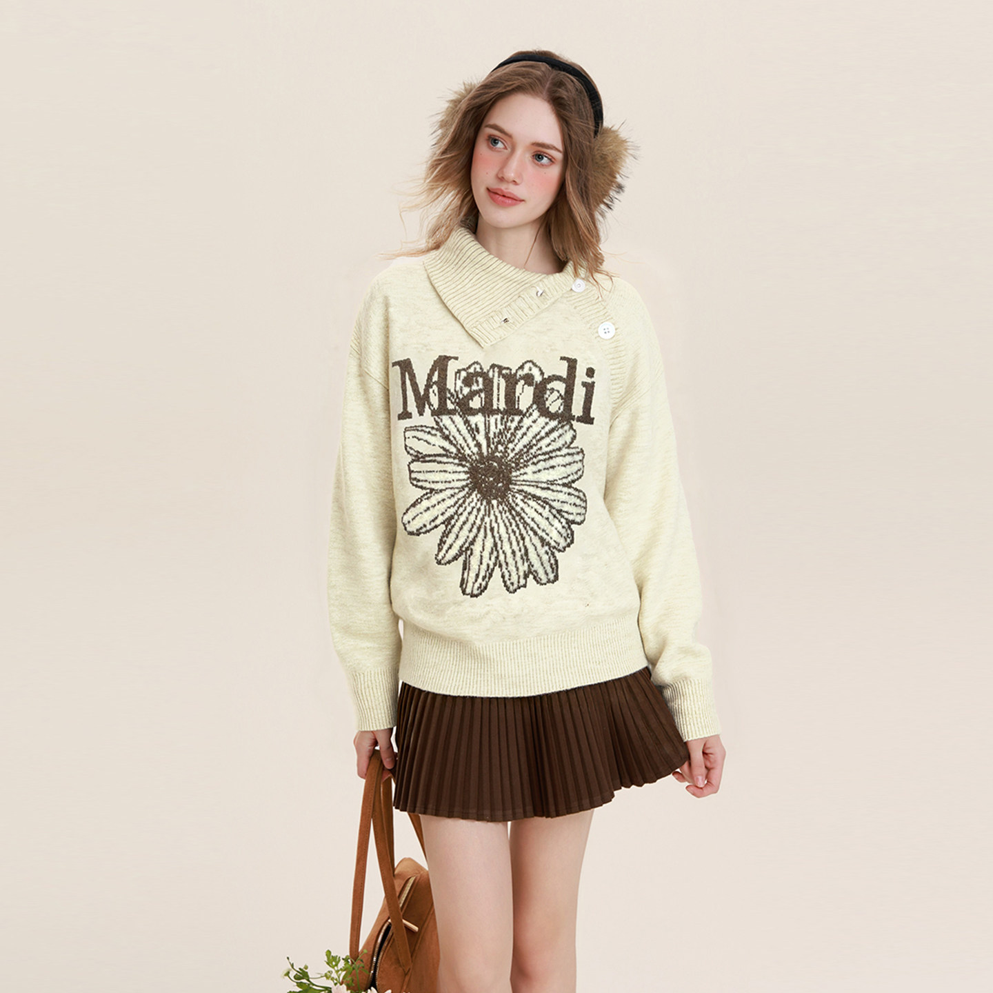 Mardi韩系彩绘雏菊毛衣女25冬季新款休闲轻奢慵懒风内搭针织上衣,淘宝优惠券,粉丝福利购,淘宝优惠卷