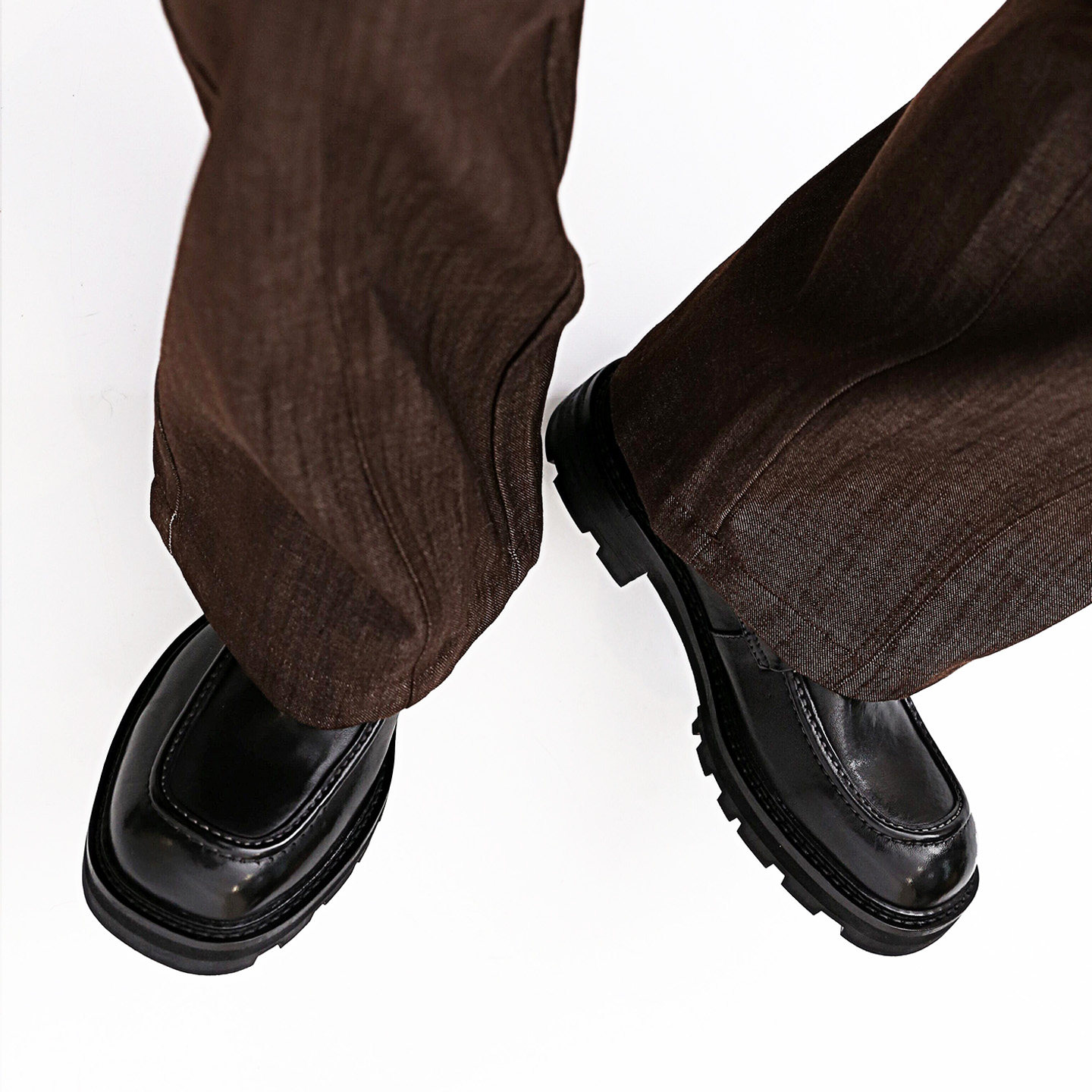 MATELAVES 方头水洗马皮乐福鞋男一脚蹬黑色通勤固特异厚底德比鞋,淘宝优惠券,粉丝福利购,淘宝优惠卷