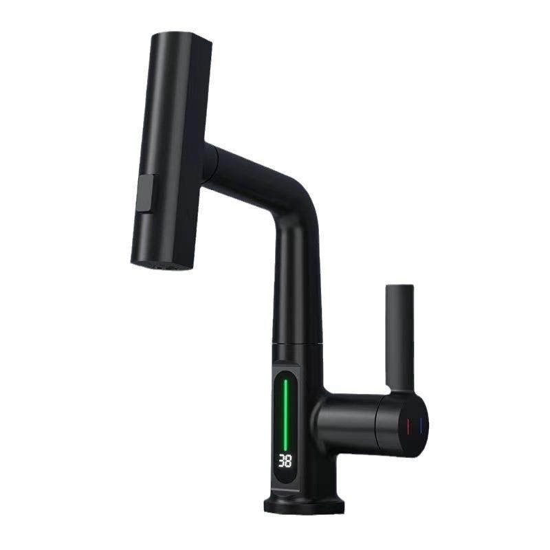 全铜数显飞雨枪灰色抽拉冷热水龙头洗碗池洗脸盆旋转家用面盆龙头,淘宝优惠券,粉丝福利购,淘宝优惠卷