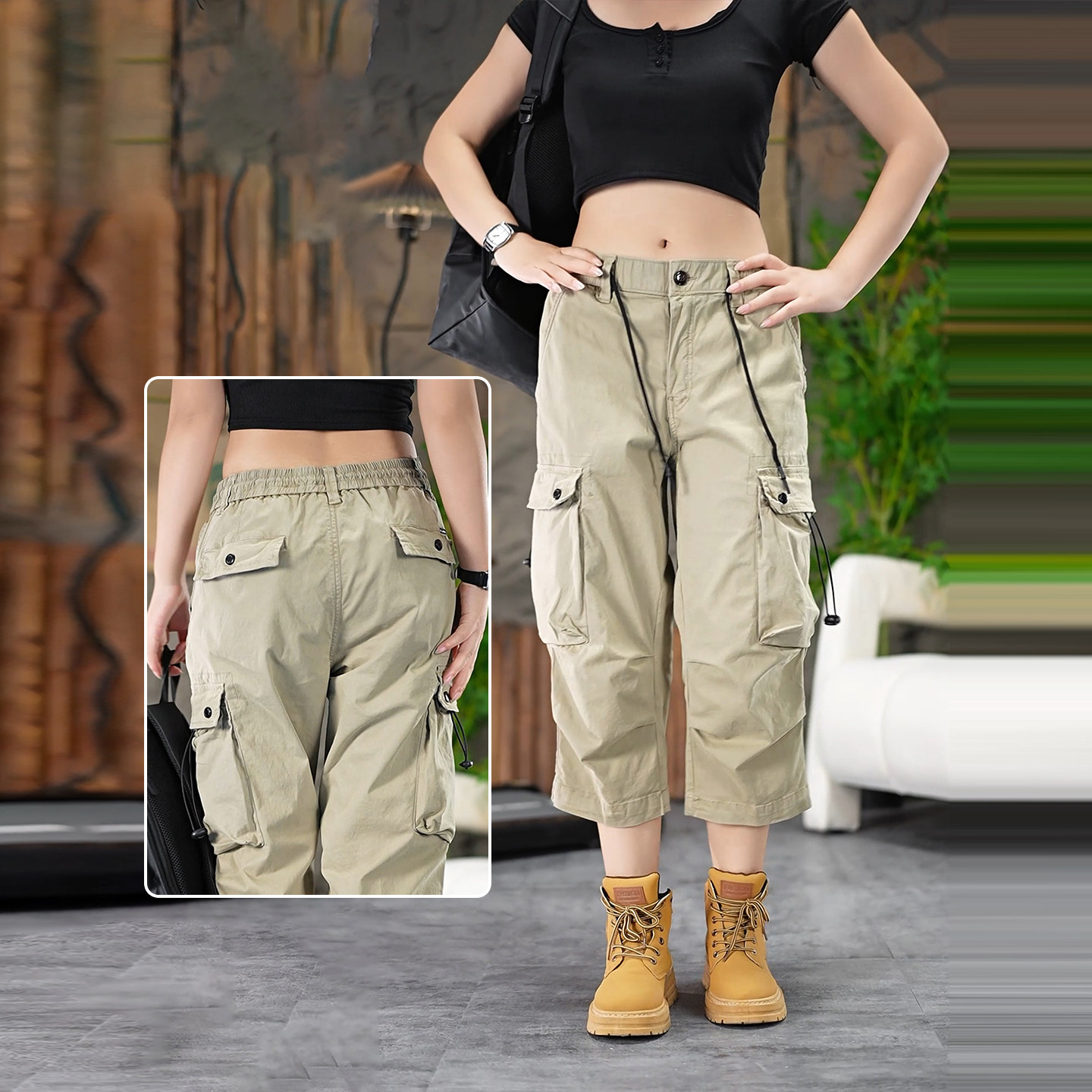 美式复古工装裤男2025新款宽松直筒八分裤多口袋潮牌户外穿搭裤子,淘宝优惠券,粉丝福利购,淘宝优惠卷