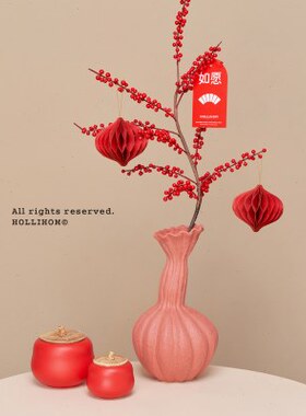 逅里 Hollihom《官上加官》中古红色陶瓷花瓶 乔迁高级感摆件礼物