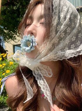 系在腰上丝巾连衣裙腰巾新款百搭夏蕾丝三角巾腰封腰带配裙子绑带