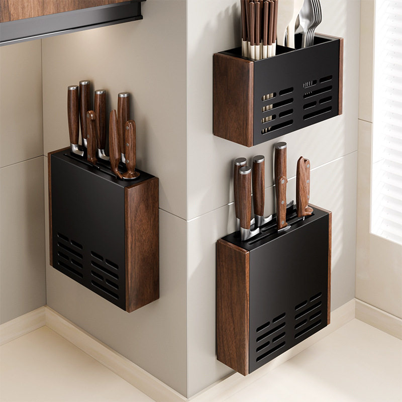Walnut kitchen chopstick barrel punch-free chopstick storage box household chopstick cage spoon chopstick basket storage rack tableware