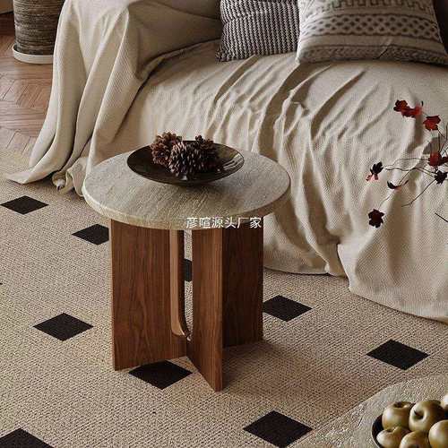 小户型复古原木家用客厅沙发洞石边几卧室床头移动圆桌阳台小茶几 - 图1