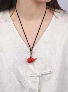 高含量红砂福禄葫芦吊坠歪脖葫芦挂件本命年好运朱砂男女同款