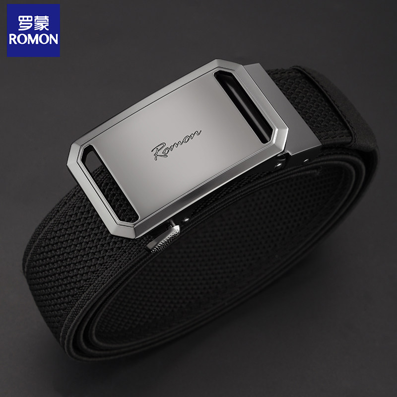 罗蒙帆布腰带男自动扣尼龙裤带休闲百搭编织战术弹力腰带快拆皮带