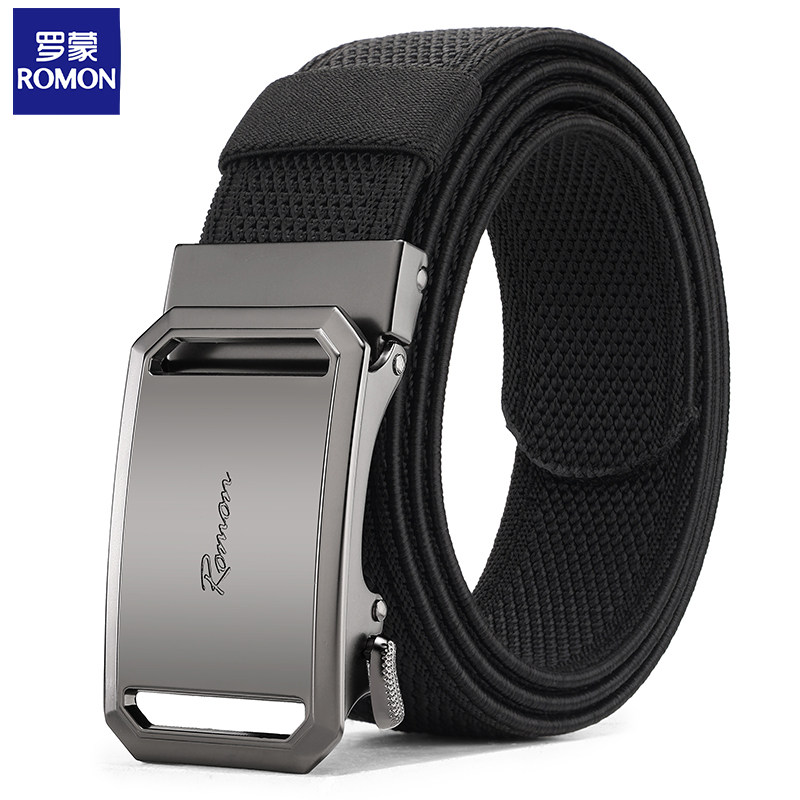 罗蒙帆布腰带男自动扣尼龙裤带休闲百搭编织战术弹力腰带快拆皮带