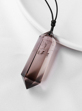 天然茶水晶双尖柱项坠吊坠烟晶挂坠男女情侣款民族风茶晶项链礼物