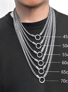 平安纹佛牌链男士个性潮人钛钢狐尾链复古百搭三挂项链高端毛衣链